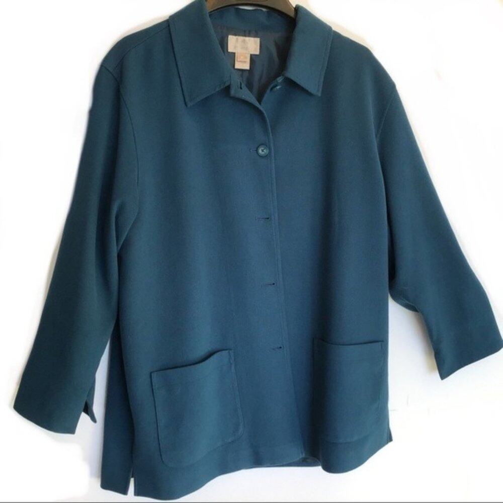 Nordstrom Car Coat Shacket Women's Dusty Blue Long Sleeve Button Cuffs Size M